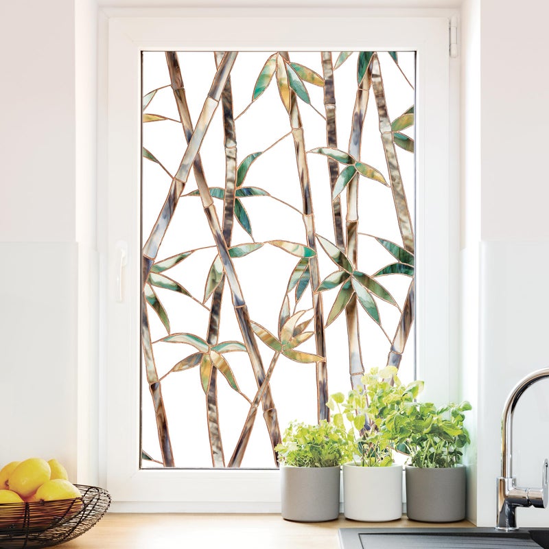 Artscape Glass Bamboo | Privacy Window Film with Vibrant Colored Pattern | Non-Adhesive & UV Protection | Easy to Apply & Removable | 24 x 36 Inches | Made in USA - Image 1